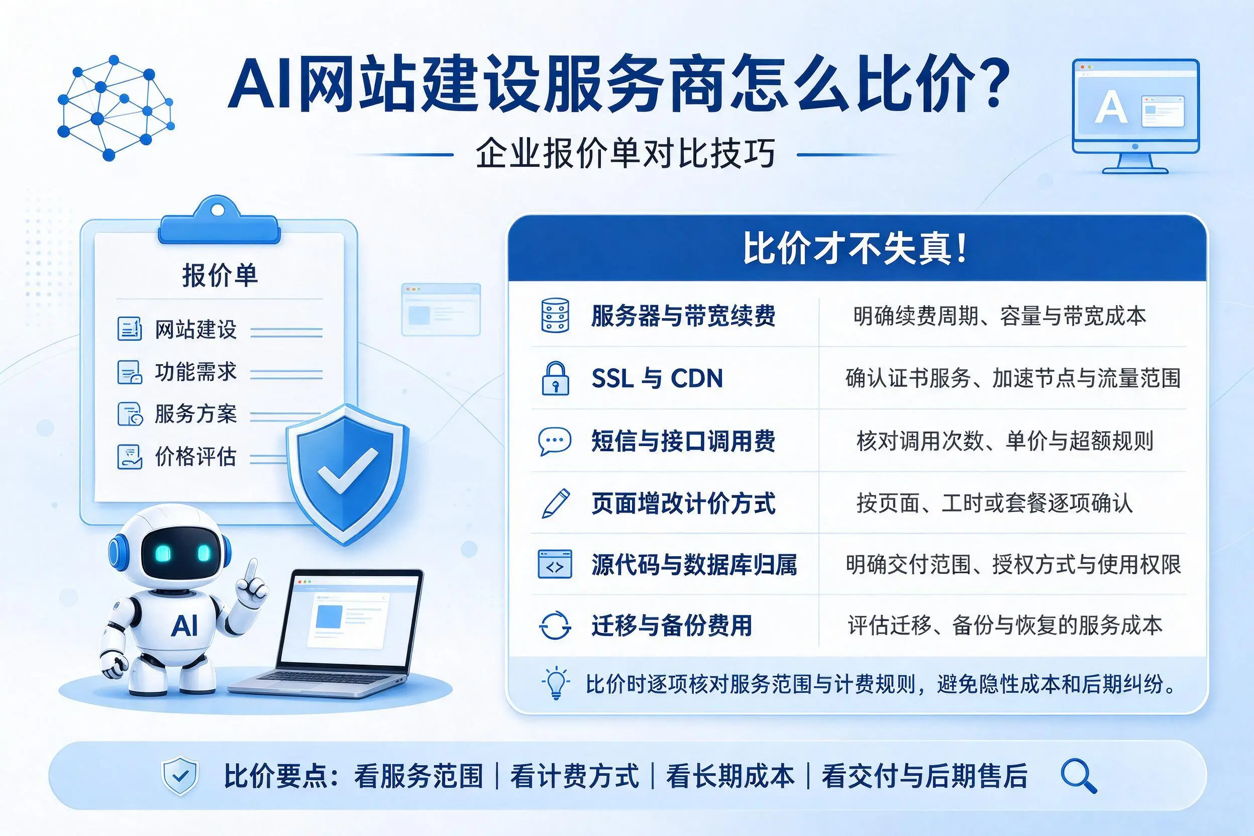 AI网站建设服务商怎么比价?枣庄企业报价单对比技巧