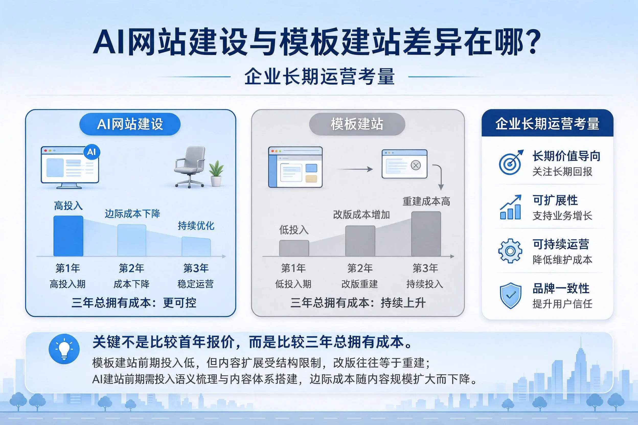 AI网站建设与模板建站差异在哪？枣庄企业长期运营考量